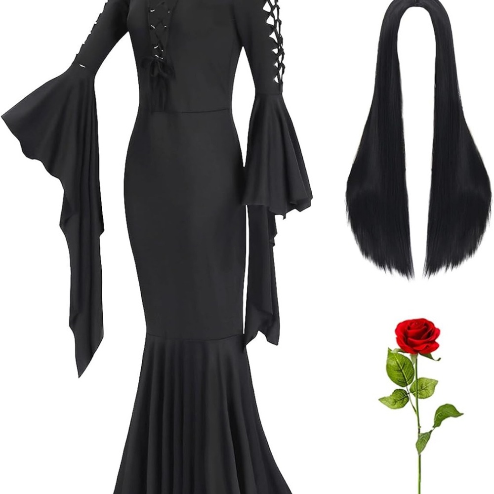 Amazon Elegant Black Maxi Dress with Flared Sleeves